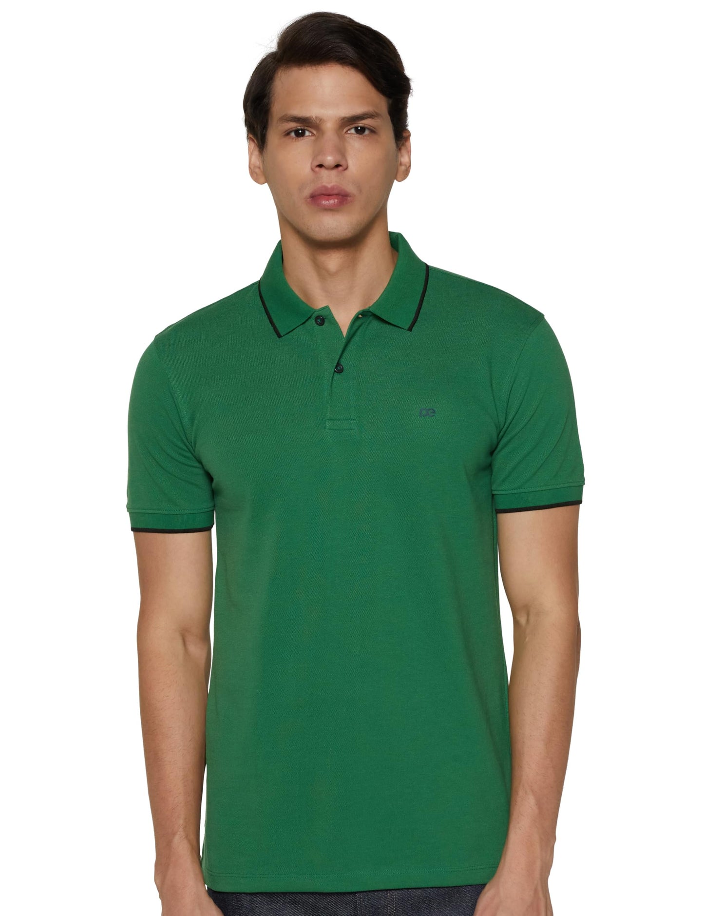Peter England Men's Snug Fit Solid Polo T-Shirt with Coloured Collar Tipping| Cotton Rich| Premium Pique Weave