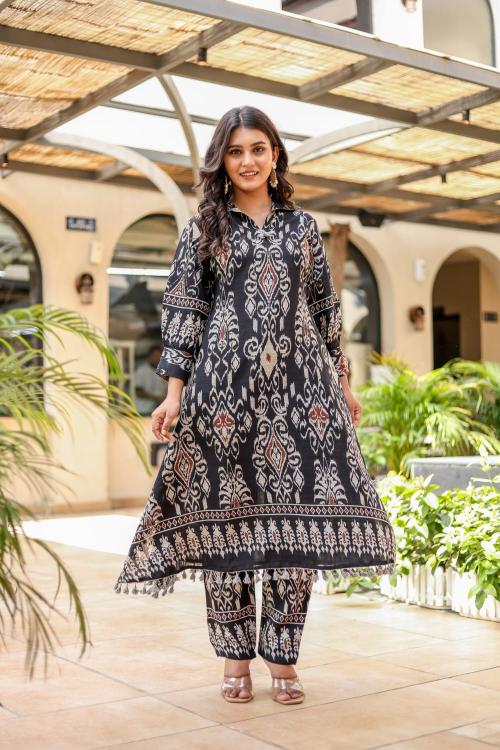 Black with White Embroidered Cotton Kurti for Women | FreshStylishNew