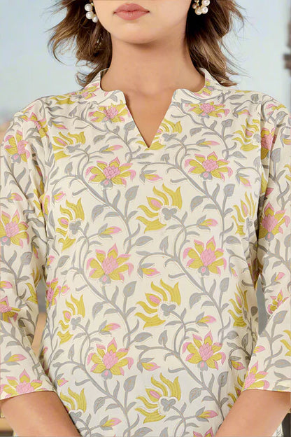 Off White-Cream Cotton Straight Kurti – Women’s Clothing (XS, S &amp; M)