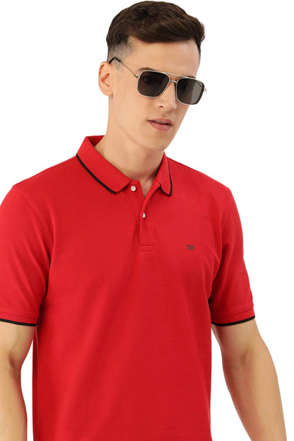 Peter England Men's Snug Fit Solid Polo T-Shirt with Coloured Collar Tipping| Cotton Rich| Premium Pique Weave