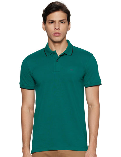 Peter England Men's Snug Fit Solid Polo T-Shirt with Coloured Collar Tipping| Cotton Rich| Premium Pique Weave