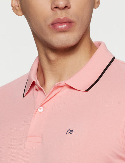 Peter England Men's Snug Fit Solid Polo T-Shirt with Coloured Collar Tipping| Cotton Rich| Premium Pique Weave
