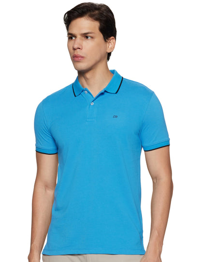 Peter England Men's Snug Fit Solid Polo T-Shirt with Coloured Collar Tipping| Cotton Rich| Premium Pique Weave