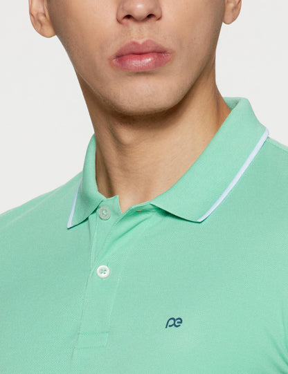 Peter England Men's Snug Fit Solid Polo T-Shirt with Coloured Collar Tipping| Cotton Rich| Premium Pique Weave