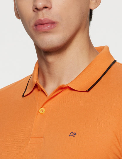 Peter England Men's Snug Fit Solid Polo T-Shirt with Coloured Collar Tipping| Cotton Rich| Premium Pique Weave