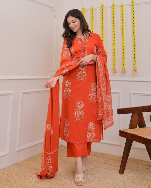 Orange with White Embroidered Cotton Kurti for Women – FreshStylishNew