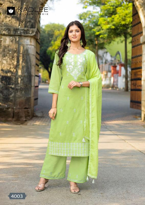 Light Olive Green with White embroideried Cotton Kurti