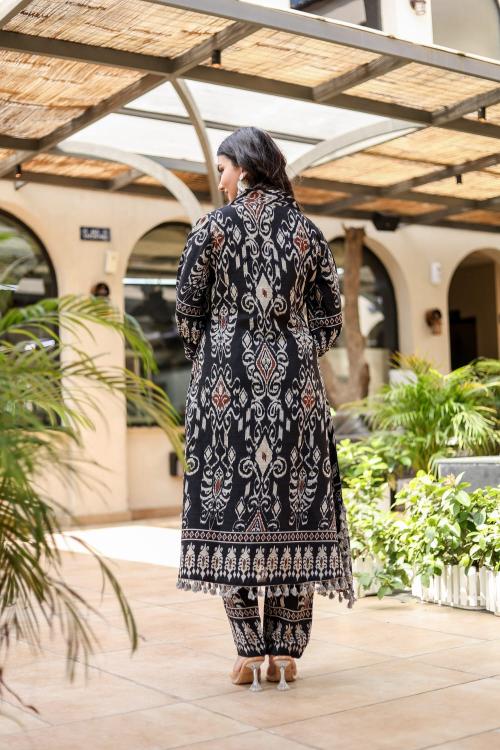 Black with White Embroidered Cotton Kurti for Women | FreshStylishNew