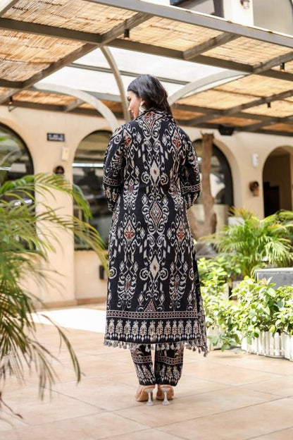 Black with White Embroidered Cotton Kurti for Women | FreshStylishNew