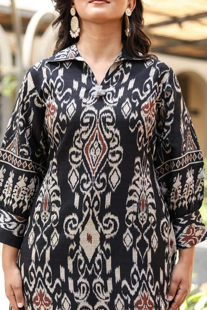 Black with White Embroidered Cotton Kurti for Women | FreshStylishNew