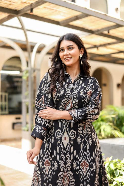 Black with White Embroidered Cotton Kurti for Women | FreshStylishNew
