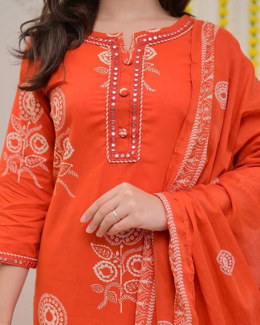 Orange with White Embroidered Cotton Kurti for Women – FreshStylishNew