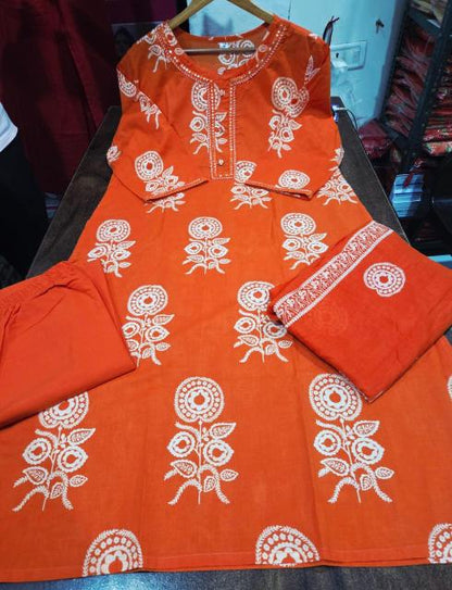 Orange with White Embroidered Cotton Kurti for Women – FreshStylishNew